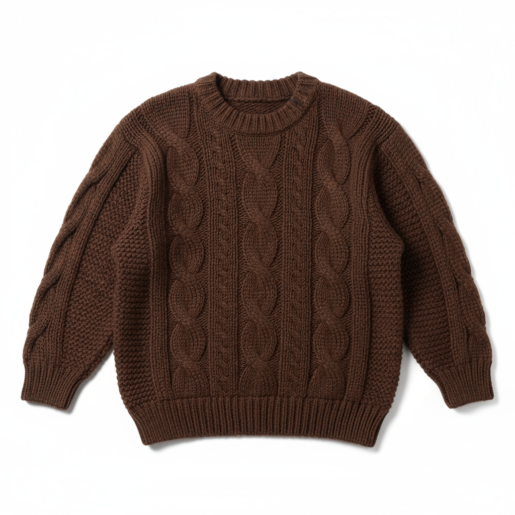 Вязаный шерстяной свитер коричневый (развернутый)
