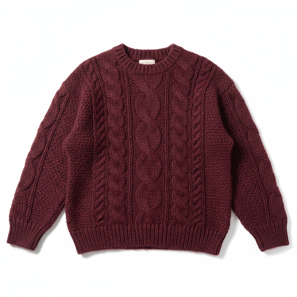 Вязаный шерстяной свитер бордовый (развернутый)