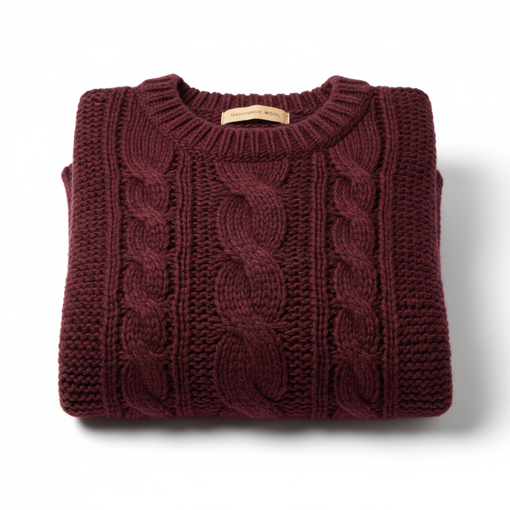 Вязаный шерстяной свитер бордовый