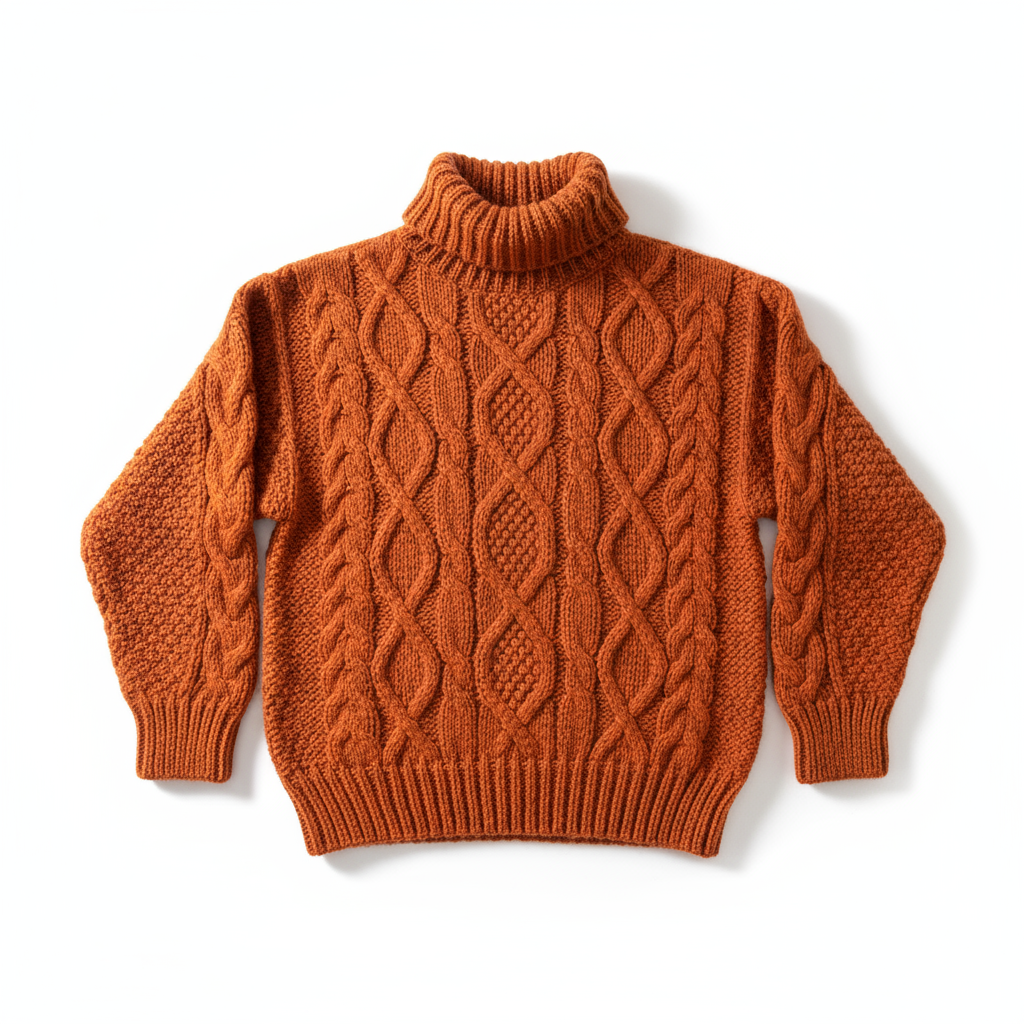 Вязаный шерстяной свитер рыжий (развернутый)